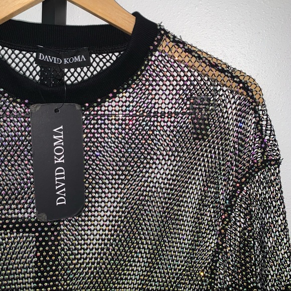 DAVID KOMA Crystal Mesh Oversized T-shirt UM 6 - Picture 5 of 12